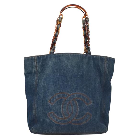 CHANEL Coco Mark Chain Tote Bag Denim Blue CC - Picture 13 of 16